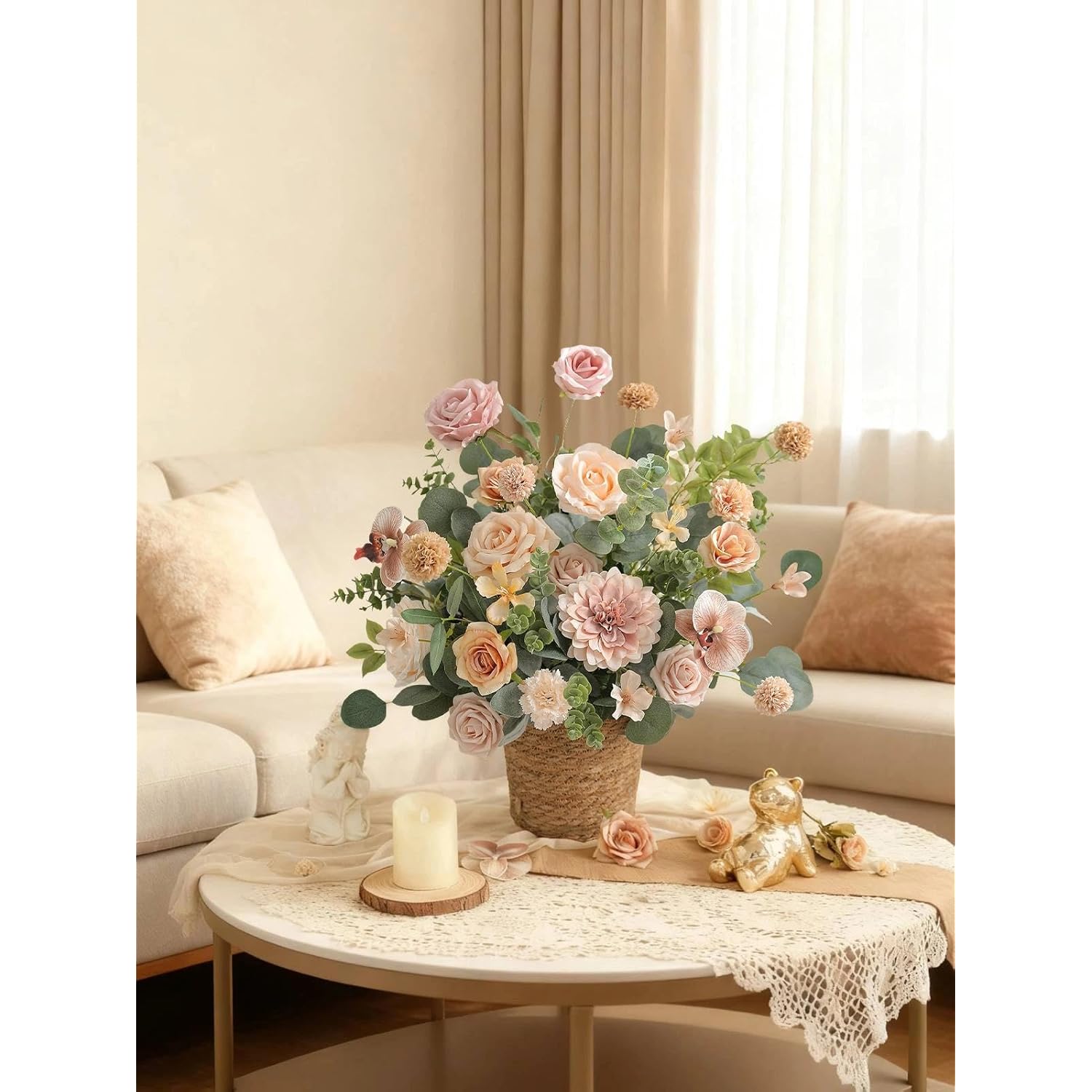 Artificial Flowers Set Champagne Coffee Silk Fake Flowers With Stems For Diy Wedding Bridal Bouquets Cake Arch Floral Arrangement Table Centerpieces Baby Shower Party Home Decorations