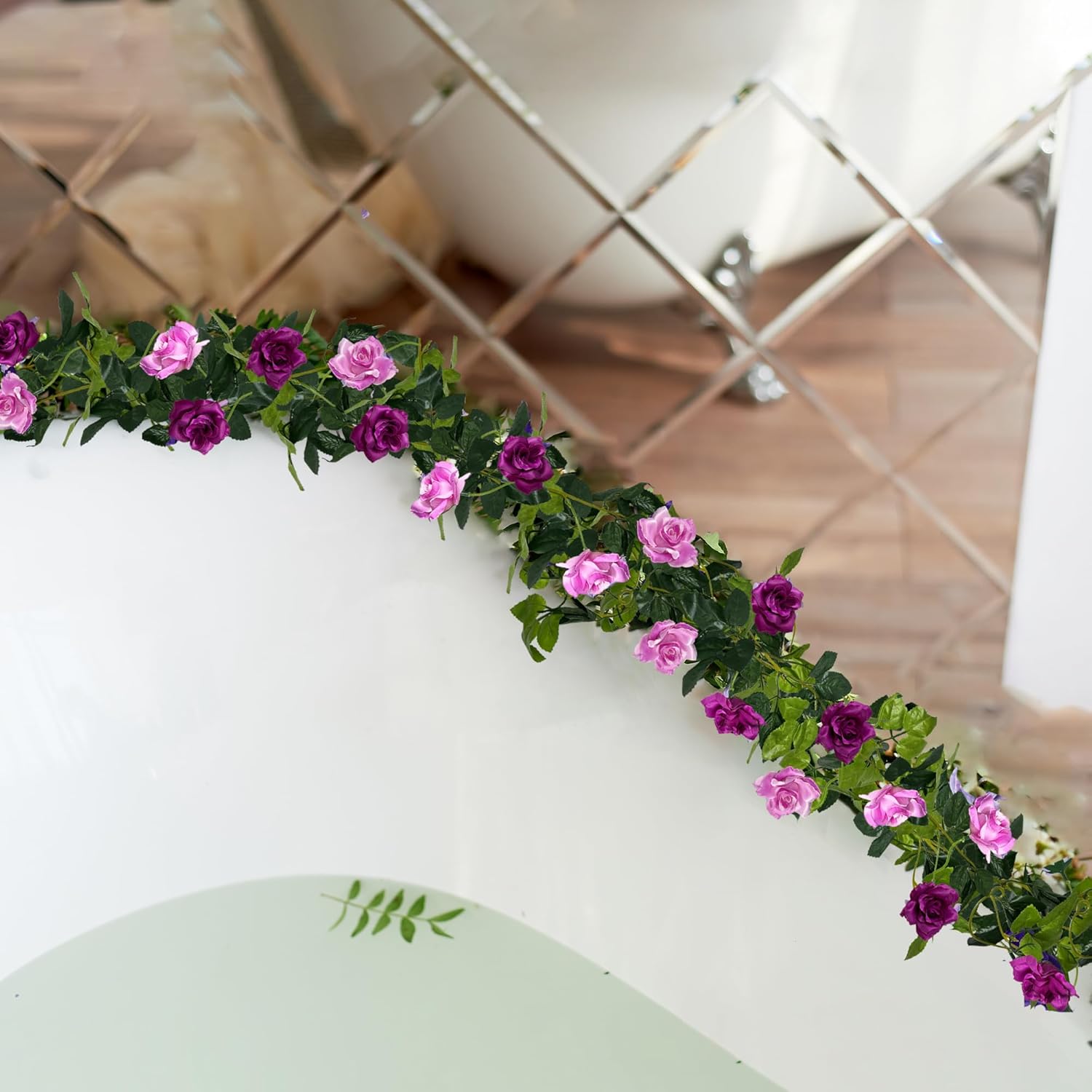 Fake Rose Garland 2 Pack, 15.8Ft Artificial Flower Garlands Hanging Rose Vines Silk Flowers For Wedding Backdrop Home Garden Arch Party Decor (Fuchsia)