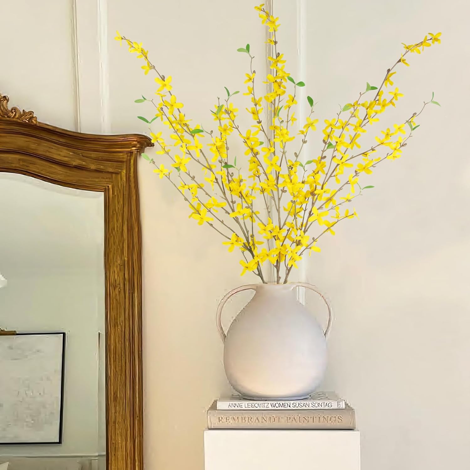 3 Pcs Artificial Forsythia Flower Branches Artificial Flowers Yellow Silk Long Stem 39.4 Inch Fake Jasmine Spring Flowers Artificial Orchids For Wedding Floral Arrangement Party Table Decor