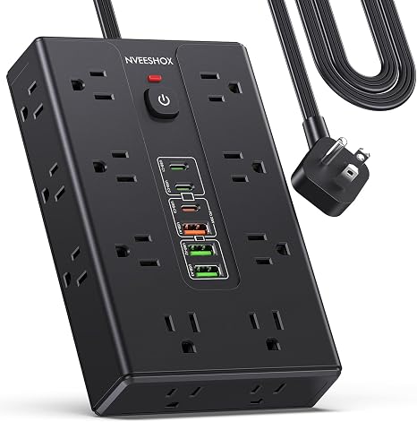 Surge Protector Power Strip with 16 Outlets 6 USB Ports 3 USB C 6.5FT Flat Plug Extension Cord