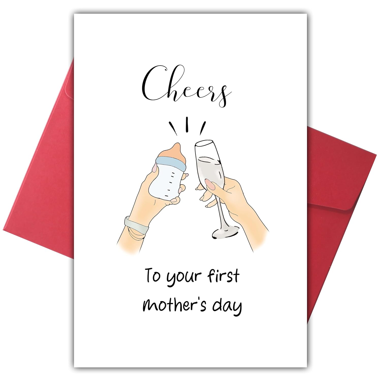Funny First Mother'S Day Card, Funny Cheers Greeting Card, Celebrate Mom'S First Motherhood, Cute And Playful Design For New Moms, Perfect For New Parent Or Mom-To-Be
