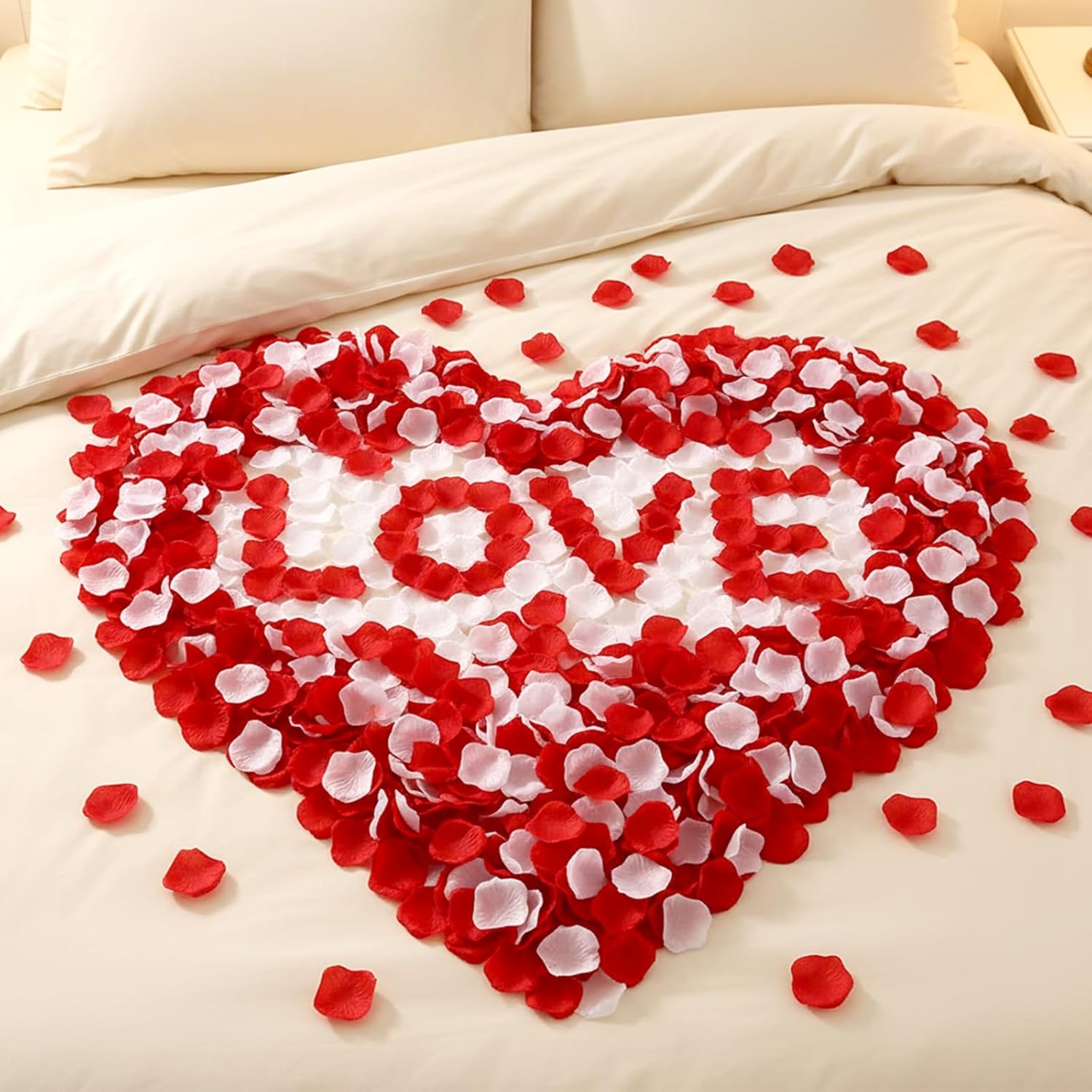 2000Pcs Fake White Roses Petals, White And Red Artificial Rose Petals, Fake Flower Petals For Decoration Romantic Night,Wedding,Flower Girl, Proposal Anniversary Decorations