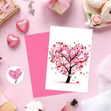 24 Pcs Valentine'S Day Greeting Cards Blank Note Cards With Envelopes And Stickers Pink Heart Tree Greeting Cards For Invitations Party Supplies, 4 X 6 Inch