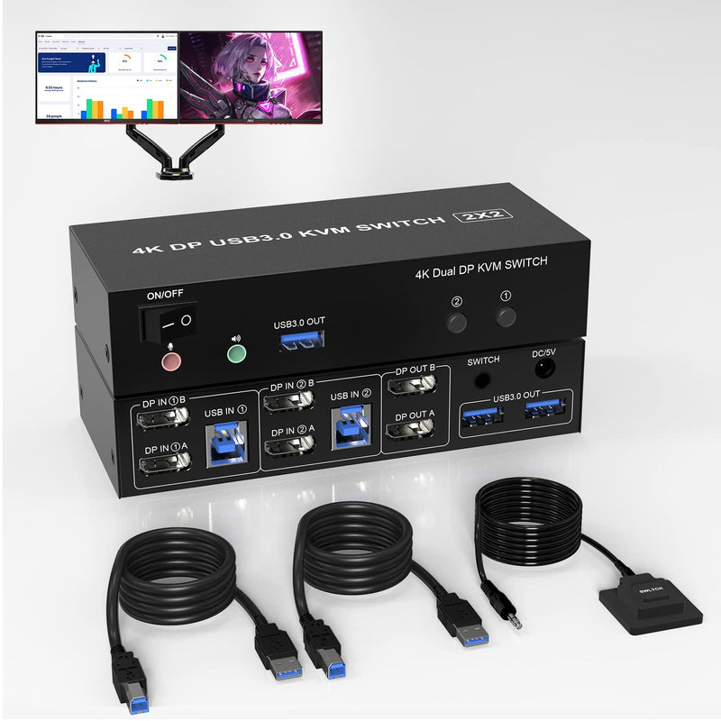 Dp Dual Monitor Kvm Switch Displayport 4K@60Hz, Extended Display Dp Kvm Switch