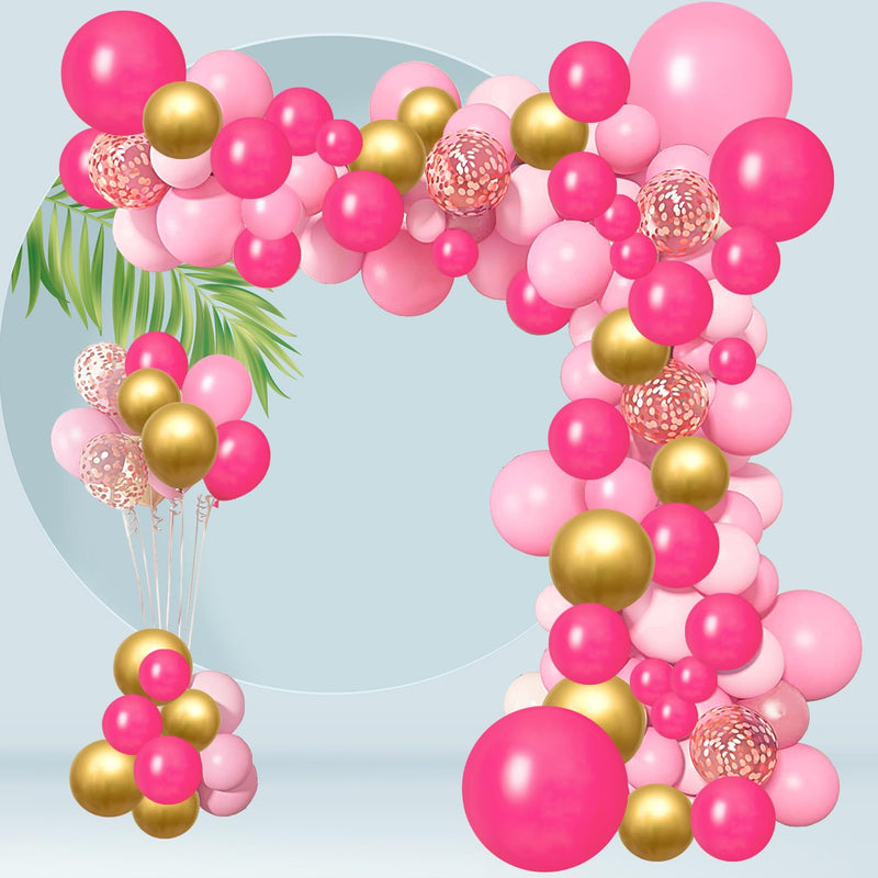 Pink Balloon Garland Arch Kit Hot Pink Metallic Rose Gold Confetti Bal