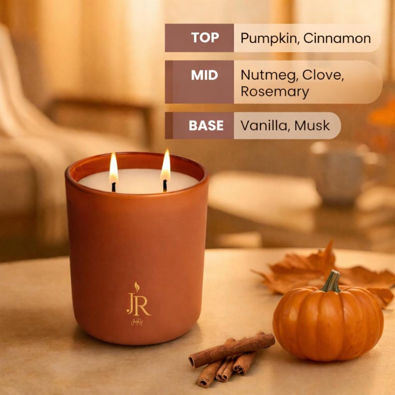 Luxury Coconut Apricot Scented Candle | Hand-Poured Non-Toxic Fall Candle | Cozy Pumpkin Spice Candles For Home Décor & Holiday Gifts | Long Lasting Candle With Lid (12Oz) – Pumpkin & Rosemary