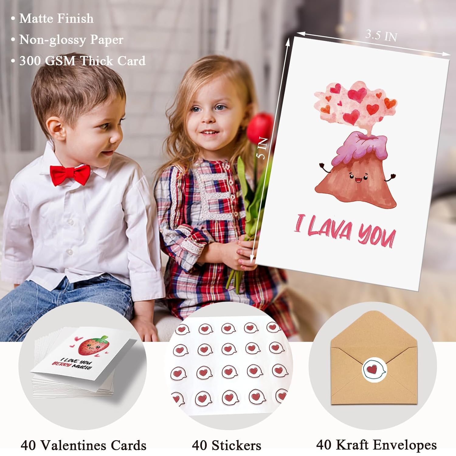 Funny Valentines Day Pun Cards, Cute Valentine'S Day Cards Set, Assorted Love Card For Kids, Students, Friends, Family, Partner, Colleagues, Etc - 8 Designs (3.5 X 5 In, 40 Pack)