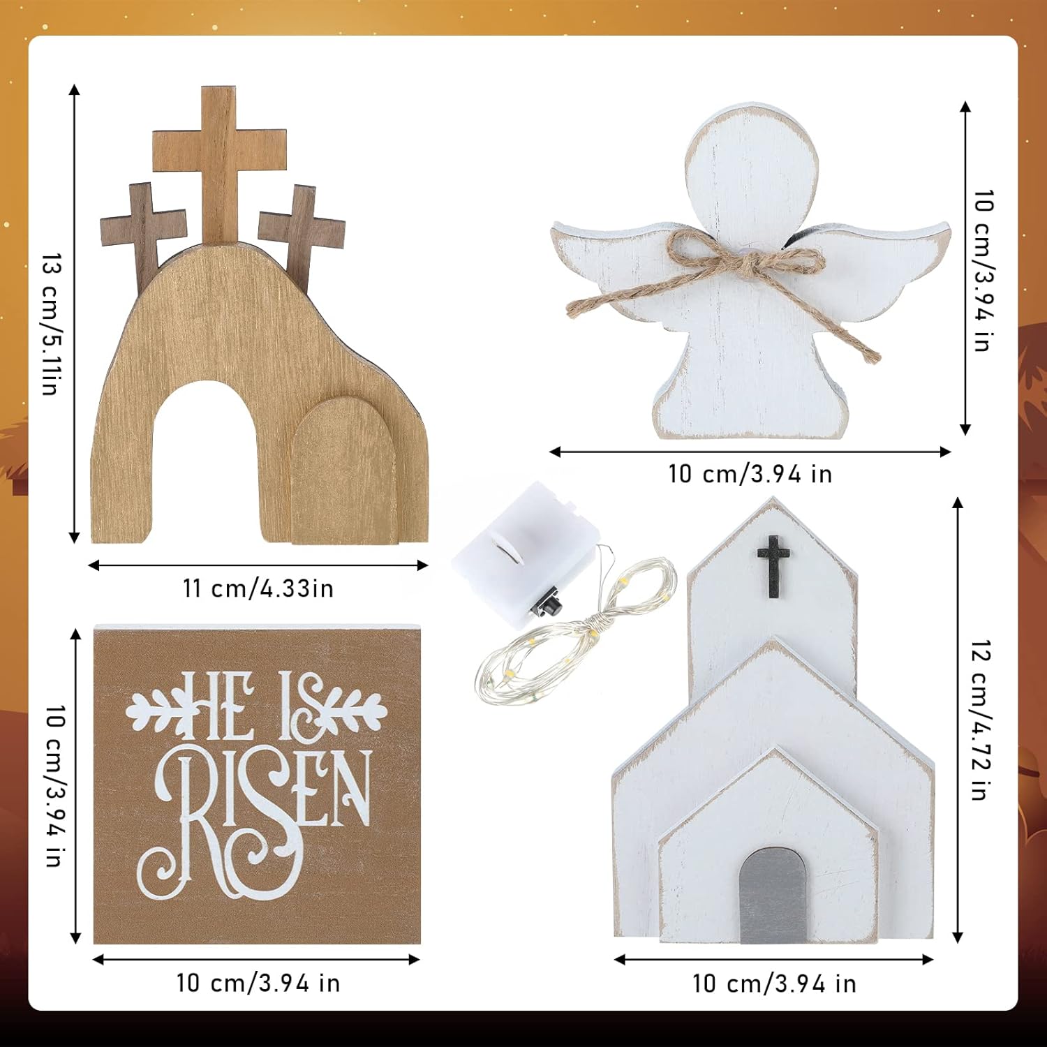 4 Pcs Easter Tiered Tray Decor He Is Risen Tiered Tray Decorations Wooden Easter Jesus Sign With Led Fairy Lights For Farmhouse Home Church Table