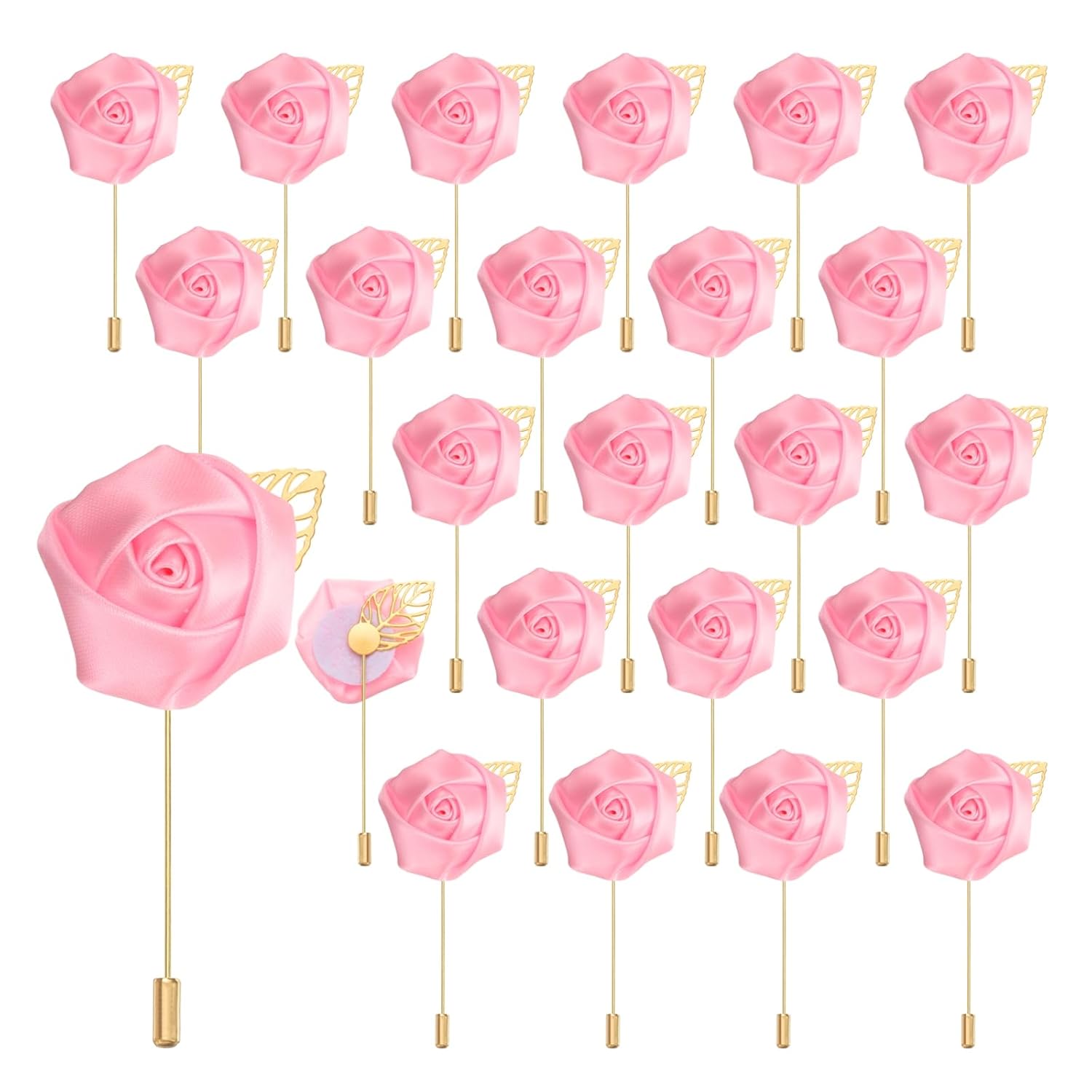 uxcell 24pcs Pink Rose Boutonnieres Flower Buttonholes Pocket Boutonnieres Pins for Wedding Ceremony Anniversary Prom Formal Dinner Party