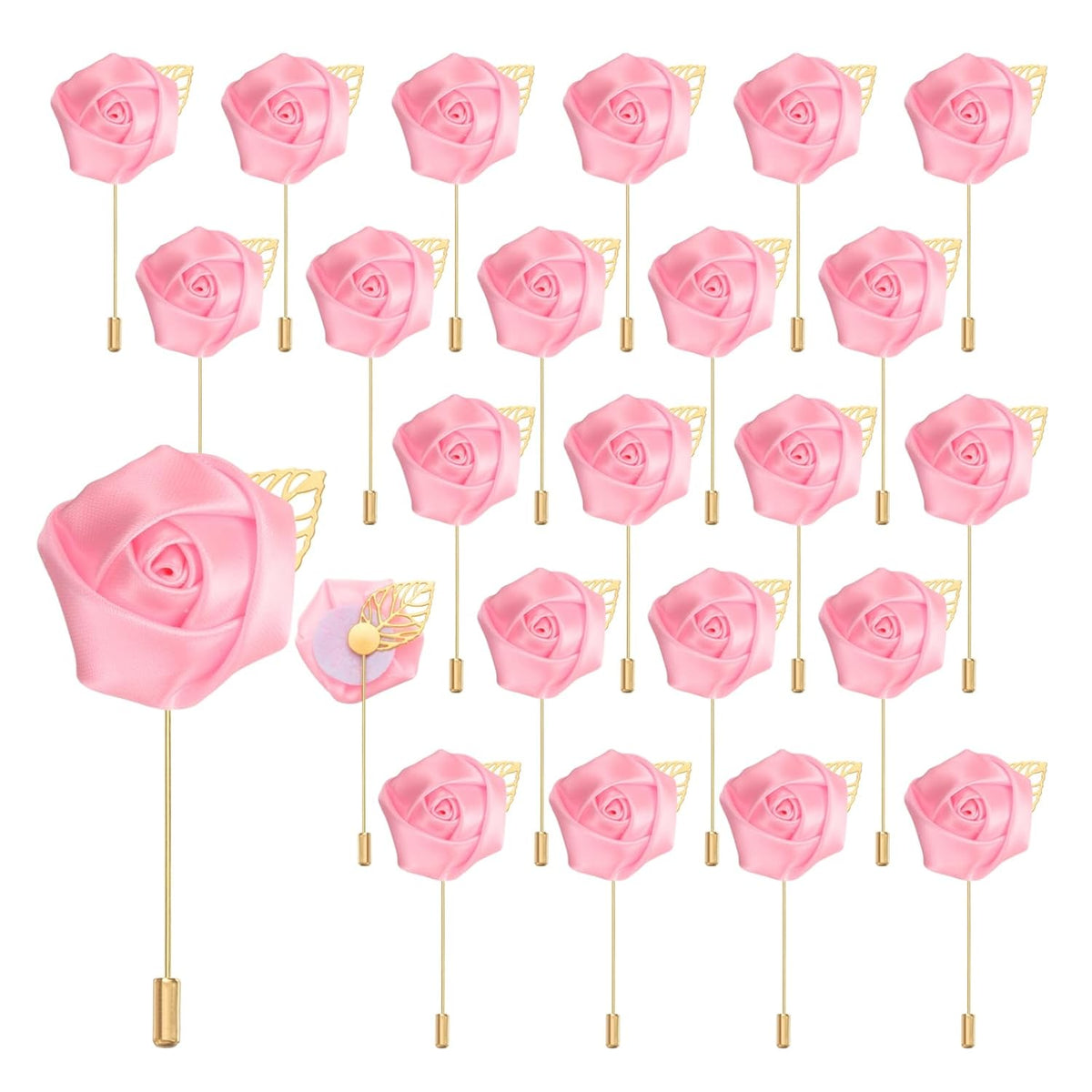 uxcell 24pcs Pink Rose Boutonnieres Flower Buttonholes Pocket Boutonnieres Pins for Wedding Ceremony Anniversary Prom Formal Dinner Party