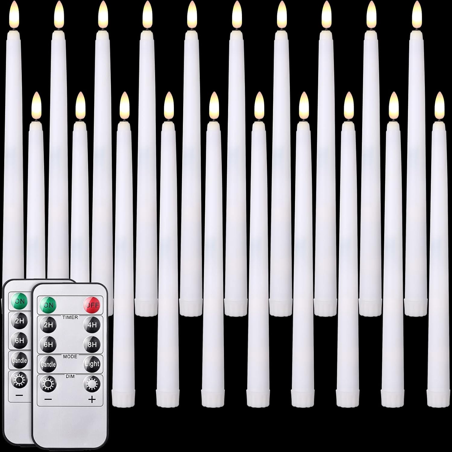 20 Pack White Flameless Taper Candles Flickering Bulk Long Led Advent Candlesticks Battery Operated With Remote And Timer 3D Realistic Wick Lights For Wedding Valentines Window Decor(10.83")