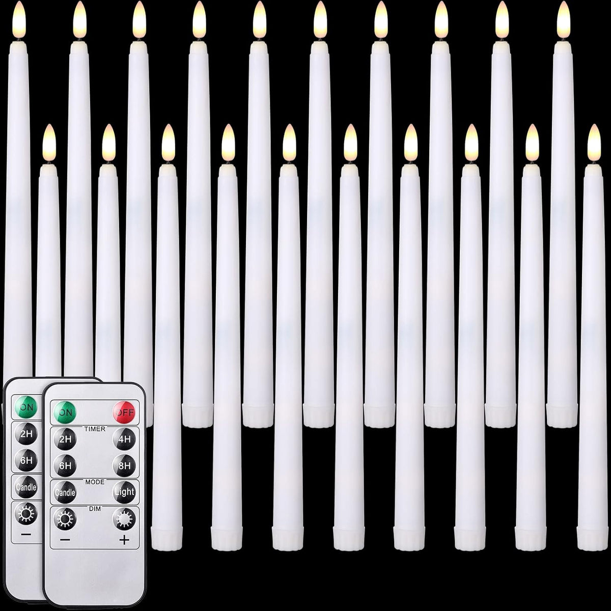 20 Pack White Flameless Taper Candles Flickering Bulk Long Led Advent Candlesticks Battery Operated With Remote And Timer 3D Realistic Wick Lights For Wedding Valentines Window Decor(10.83")