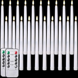 20 Pack White Flameless Taper Candles Flickering Bulk Long Led Advent Candlesticks Battery Operated With Remote And Timer 3D Realistic Wick Lights For Wedding Valentines Window Decor(10.83")