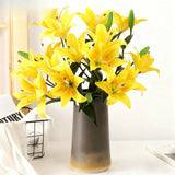 18 Heads Artifical Lilies Flowers, Yellow Fake Lily With 9 Heads Full Bloom Lily & 3 Buds-Faux Lilies Bouquets For Home Hotel Flower Arrangement Party Decoration(2, Bright Yellow)