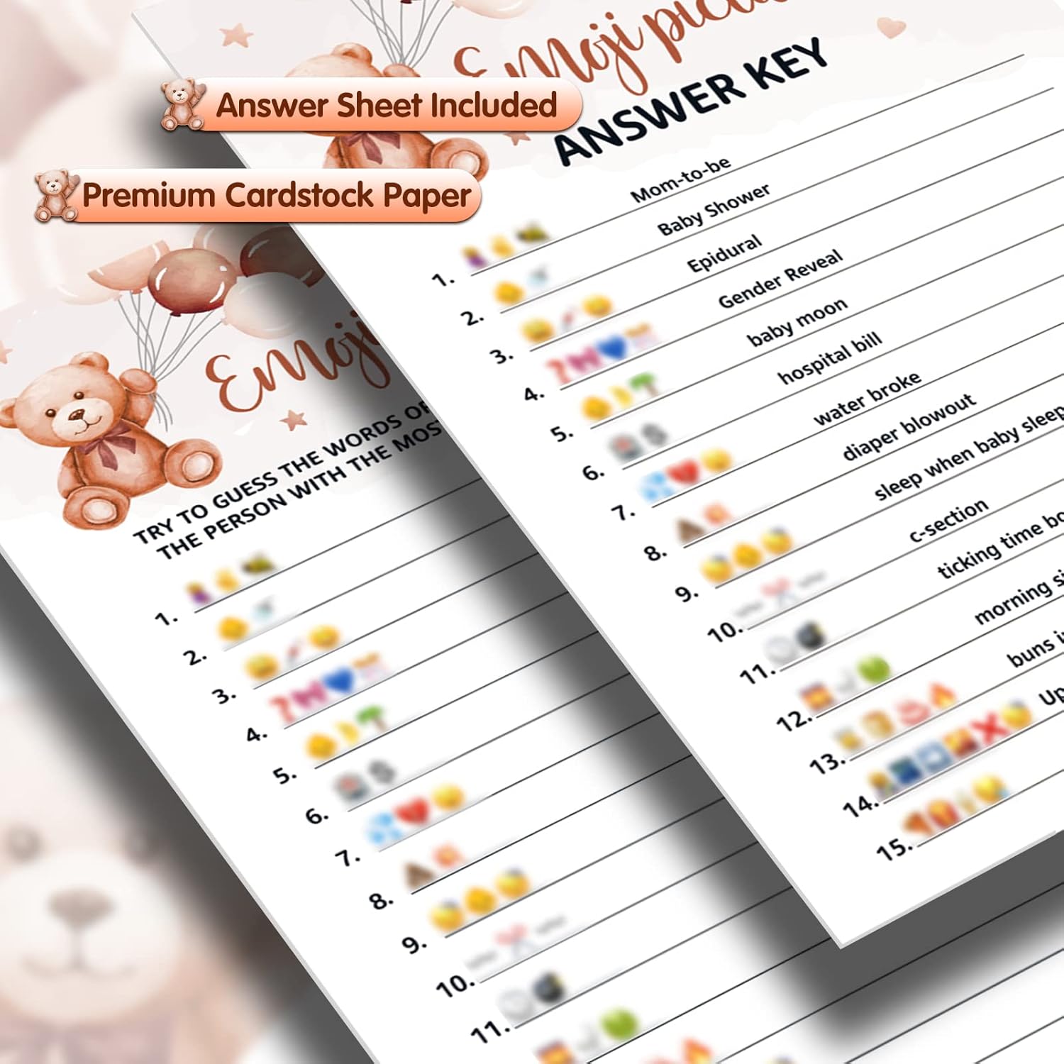 302Pcs Teddy Bear Baby Shower Game Set - 6 Activities For 50 Guests, Gender Neutral Includes Abc, Bingo, Word Scramble, Prediction And More, Each 5X7 Inches