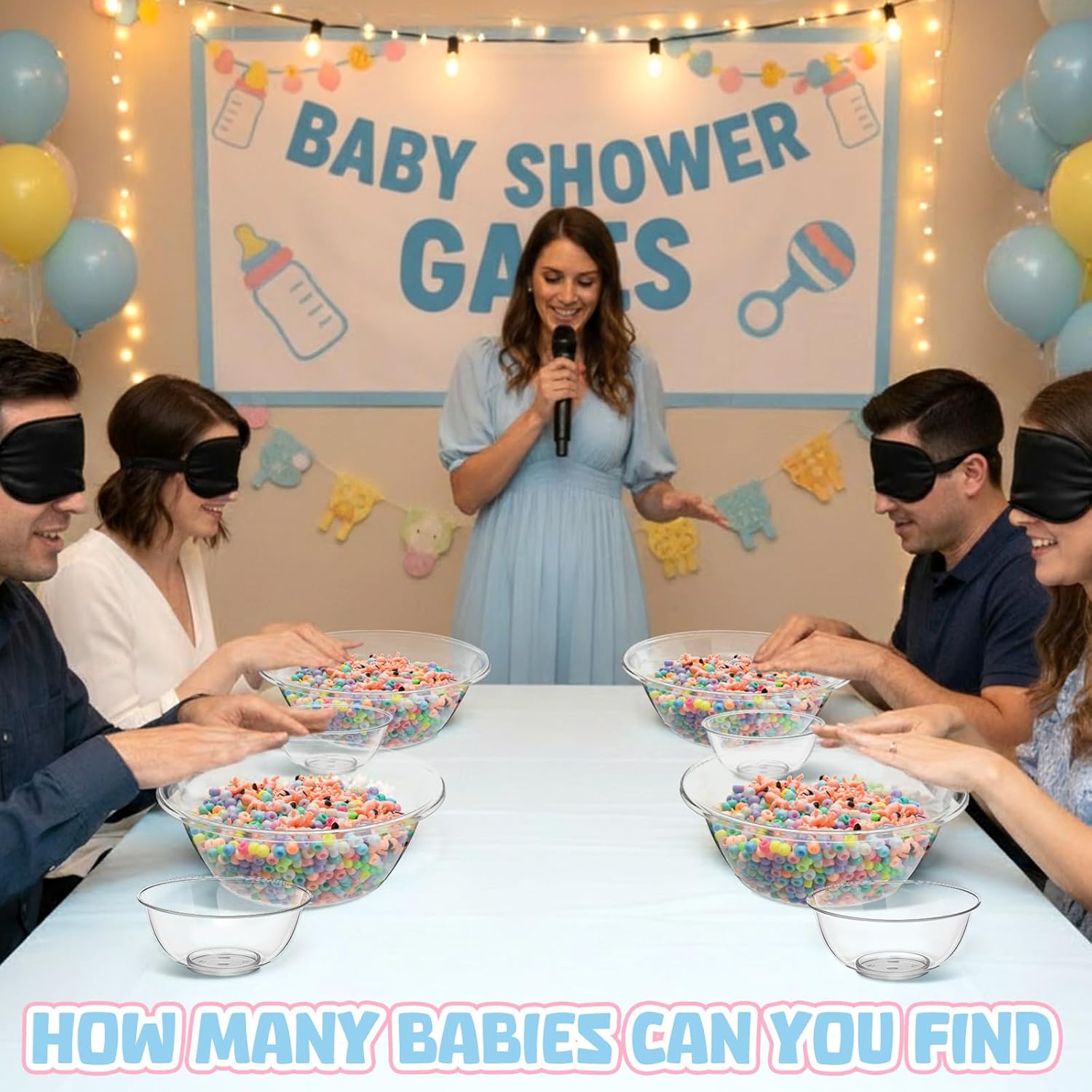 4 Sets 75 Pcs Baby Shower Games Funny Activities Include 8 Clear Basins Bowls 4 Blindfolds 60 Mini Babies 2 Light Color Mixed Beads And Card, Funniest Bridal Shower Game, Grab Baby Madness