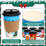 24 Pcs 16 Ounces Christmas Disposable Coffee Cups Merry Christmas Paper Cups With Lids And Sleeves For Holiday Cold Beverage Hot Chocolate Drinks Xmas Dinner Party Tableware Decorations Supplies