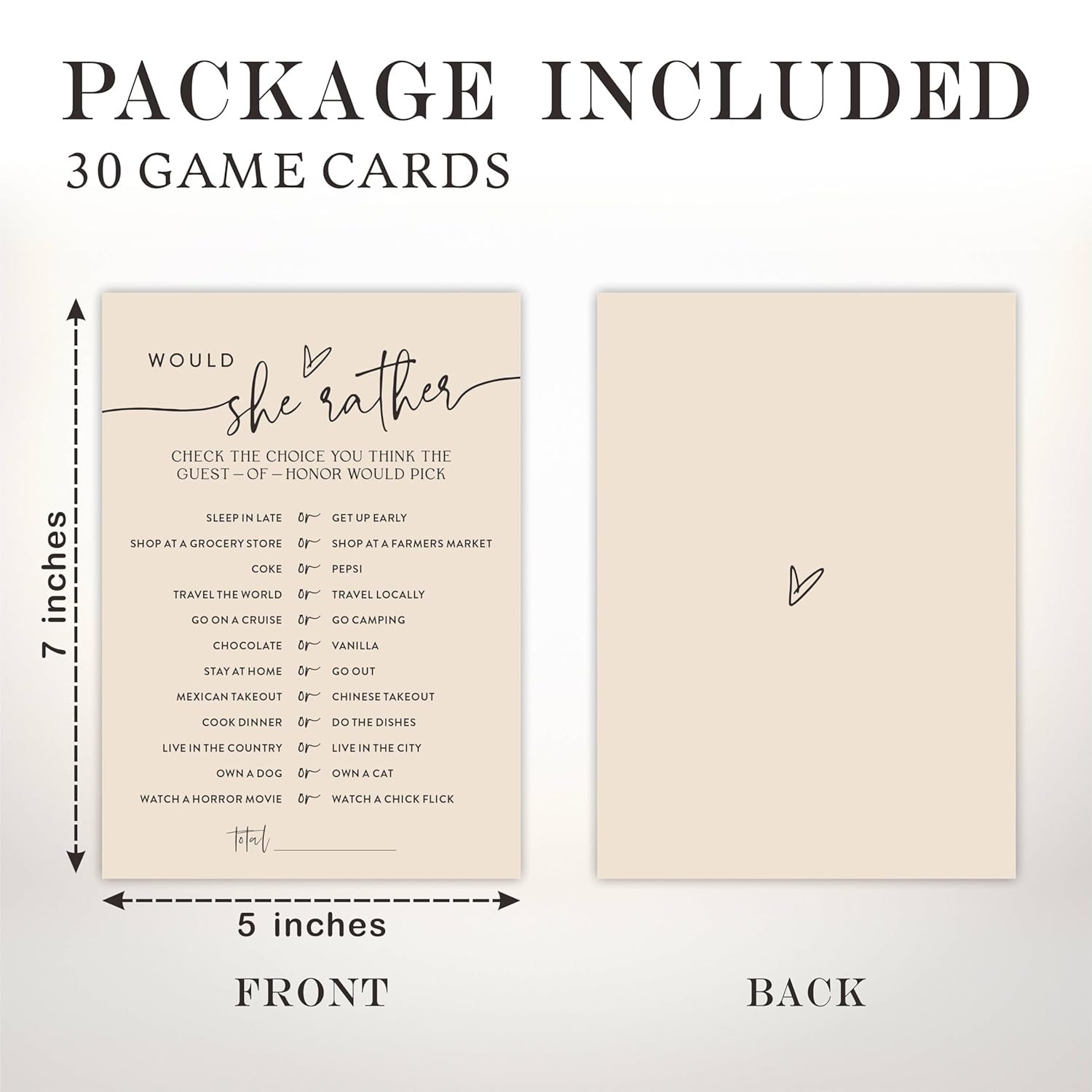 Would She Rather Game Cards For Bridal Shower - 30 Minimalism Khaki Wedding Party Games Game Cards, Engagement Party Game, Modern Bridal Shower Party Favor & Decorations - D02