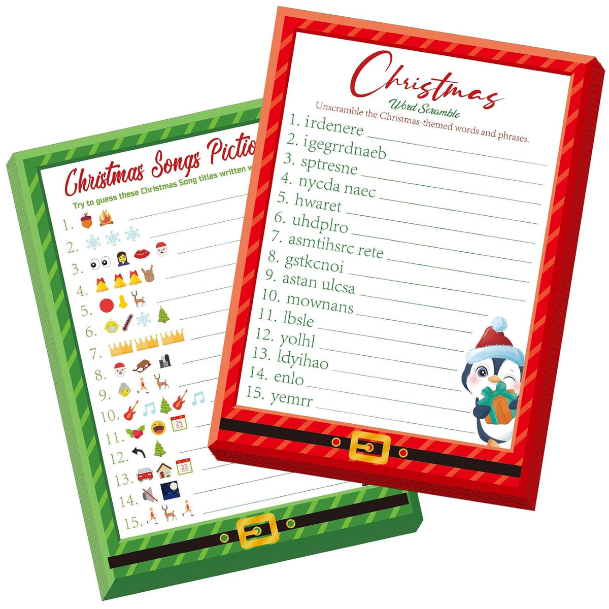 30 Players Christmas Party Games For Adults Family Office Large Groups, Xmas Parties Songs Pictionary Game, Guesstures Game, Word Scramble Games With Answer Key (Santa & Penguin)