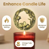 Jar Candle Toppers Scented Candles Cover, Candle Accessories Home Decor Gifts For Women, Help Burn Melt Evenly (Tulip Bronze)