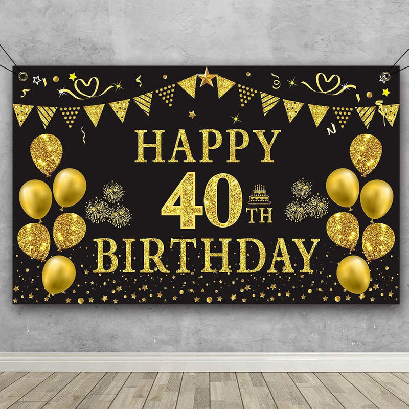 40Th Birthday Backdrop Gold And Black 5.9 X 3.6 Fts Happy Birthday Par