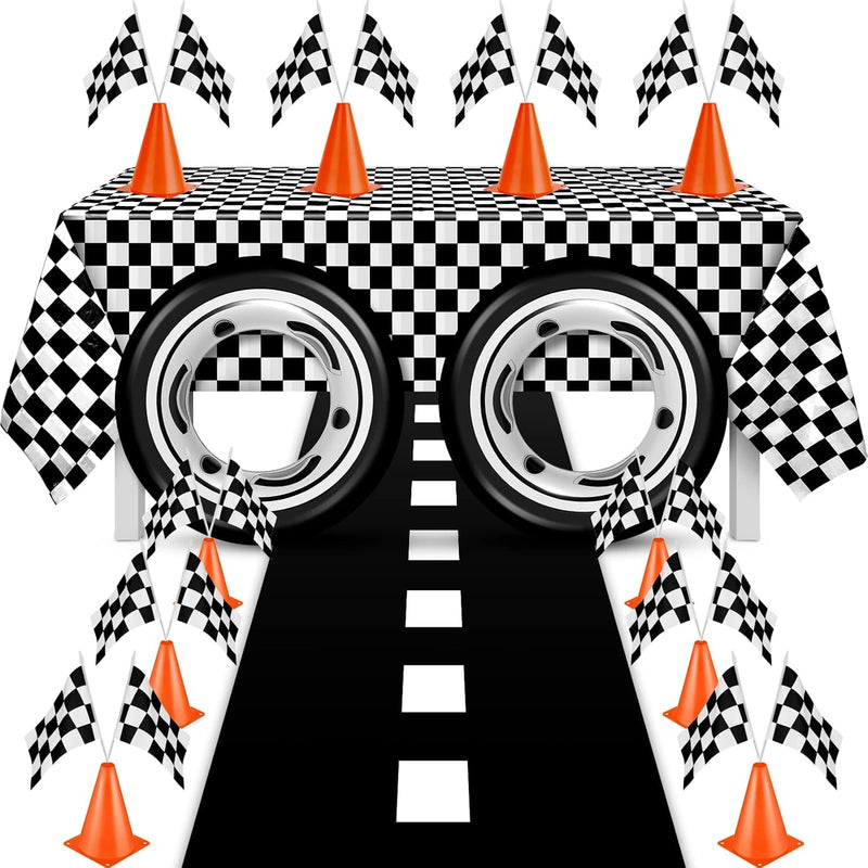 24 Pieces Race Car Party Supplies Include Traffic Cones Checkered Flag