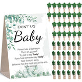 Baby Shower Games, Greenery Don'T Say Baby Baby Shower Game,1 Sign And 50 Mini Clothespins, Baby Shower Decoration