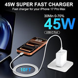 45W USB C Fast Charger with 10FT Type C Charging Cable for iPhone 17 16 15 Pro Max Plus Samsung Galaxy S25 Wall Charger