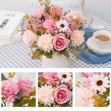 Fake Flowers In Vase, Artificial Pink Flowers In Vase For Decoration Faux Flowers Fake Floral For Home Decor Indoor Dining Table Centerpiece (Pink)