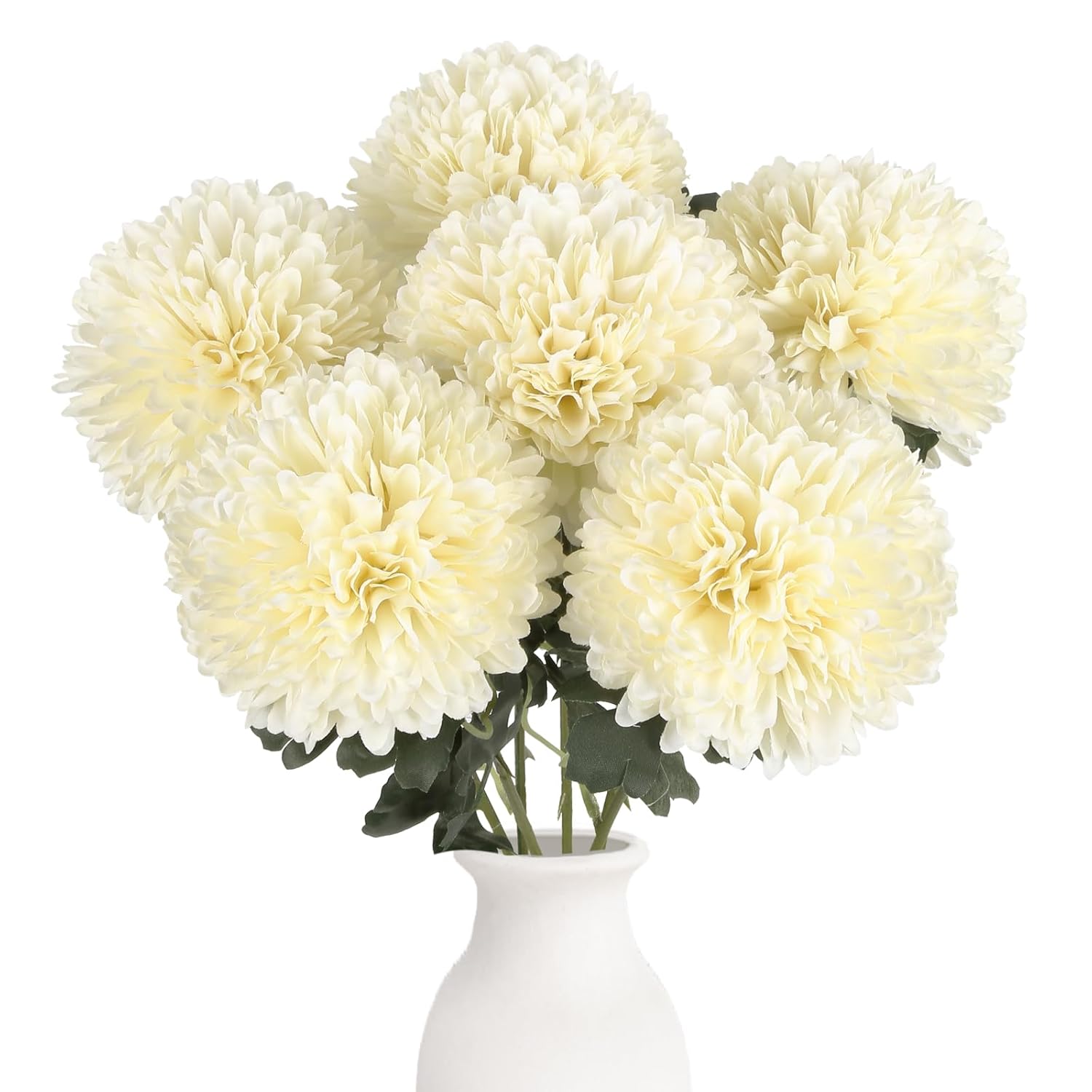 6Pcs Ivory Artificial Chrysanthemums Flowers 21.6’’ Large Faux Mums Bouquet Long Stem Fake Silk Flowers For Wedding Home Kitchen Party Garden Indoor Decoration(Ivory)