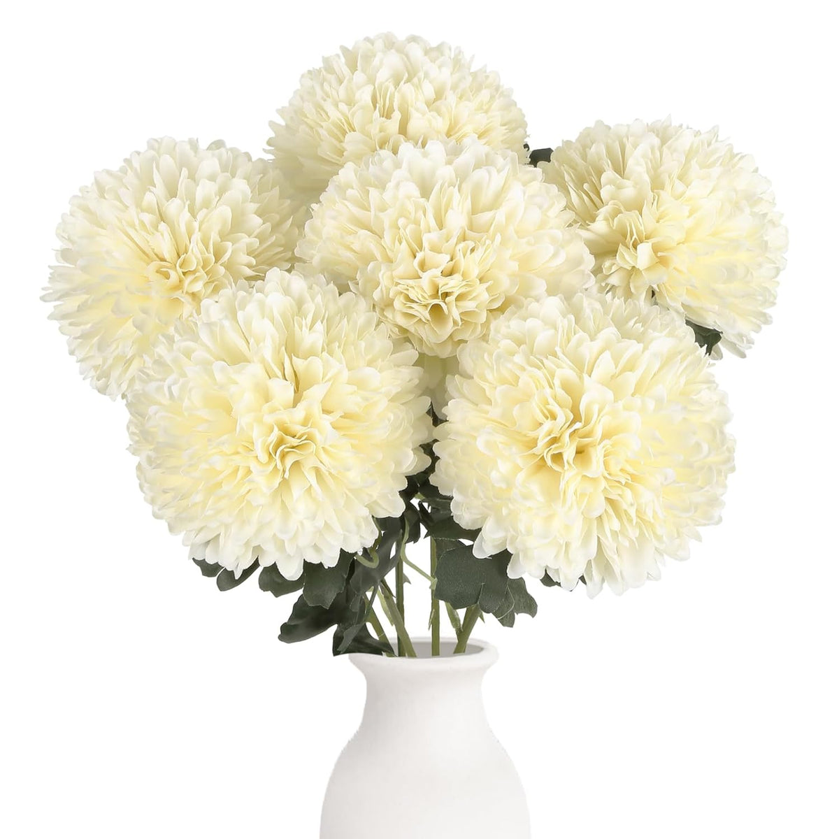 6Pcs Ivory Artificial Chrysanthemums Flowers 21.6’’ Large Faux Mums Bouquet Long Stem Fake Silk Flowers For Wedding Home Kitchen Party Garden Indoor Decoration(Ivory)