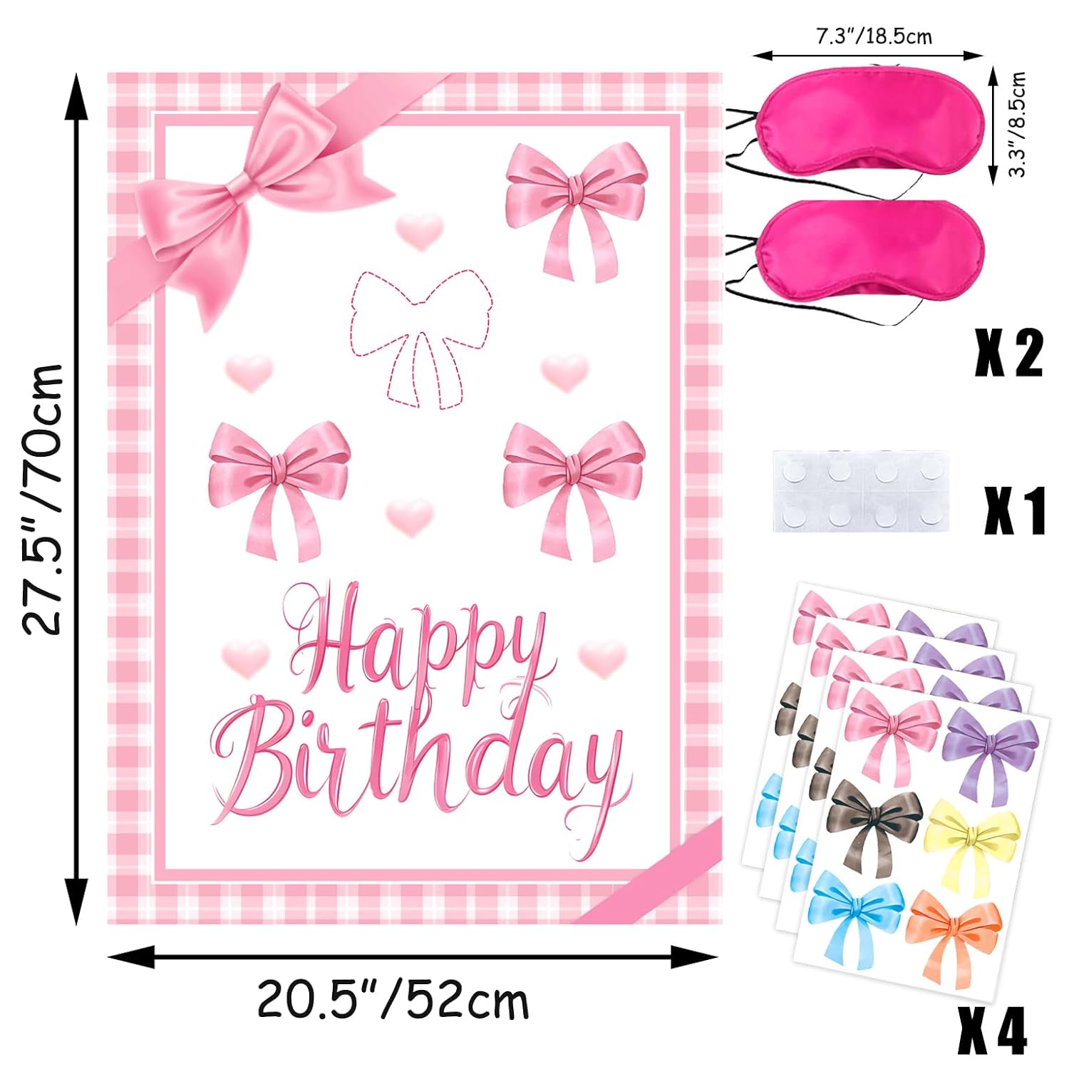 Bow Party Decorations Pin The Bow Party Game Set,Pink Bow Poster With 24 Bow Stickers For Girl Coquette Birthady Decor Classroom Game Wall Decoration
