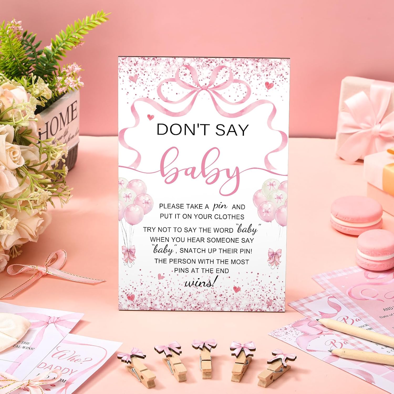 321 Pcs Pink Bow Baby Shower Decorations Set 5 Games Include Pink Ribbon Baby Shower Bingo Word Scramble Description The Price Guess Don'T Say The Word Sign For Coquette Bow Game Party Decor