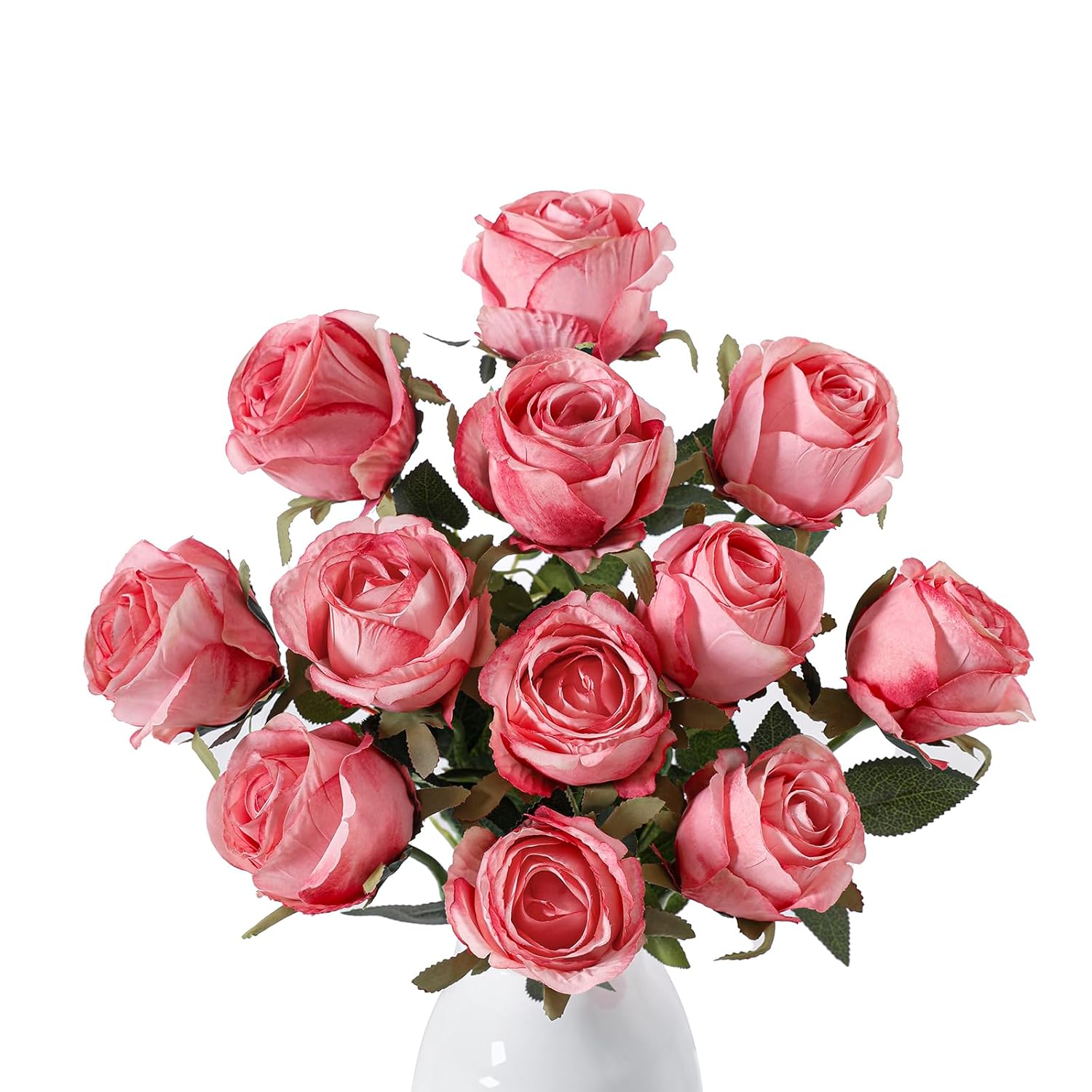 12Pcs Deep Pink Roses Artificial Flowers – Realistic Silk Velvet Fake Flowers With Long Stems For Valentines Day Wedding Bouquets Home Decoration Party Centrepieces & Diy Floral Arrangements