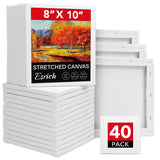 40Pack Stretched Canvas For Painting 8X10, Blank White Canvases For Painting - Primed Cotton, Art Canvases For Oil, Acrylic & Watercolor Paint.