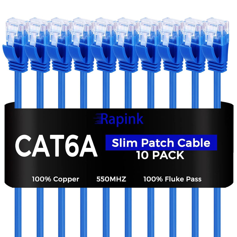 Patch Cables Cat6A 0.5Ft (10 Pack) Slim, Cat6A Ethernet Patch Cable 10G Suppor