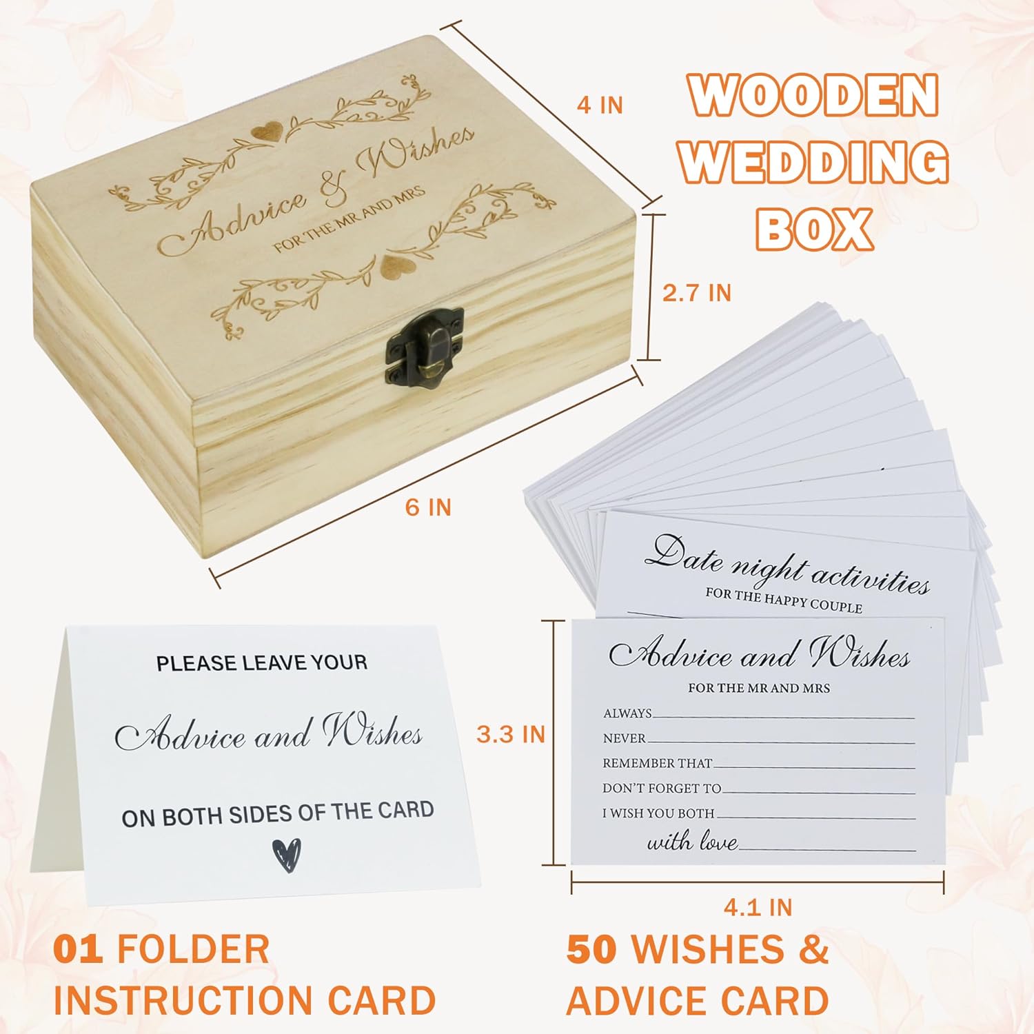 Advice And Wishes For The Mr And Mrs - 50 Pcs Wedding Advice Cards Box For Bridal Shower, Wedding Decorations, Date Night Activities Cards For The Mr And Mrs