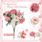 6 Pcs Artificial Peony Silk Florals Fake Mix Silk Peony Rose Faux Flower Hydrangea Bouquet Elegant Realistic Wedding Floral Centerpiece For Home Party Table Arrangement (Light Pink)