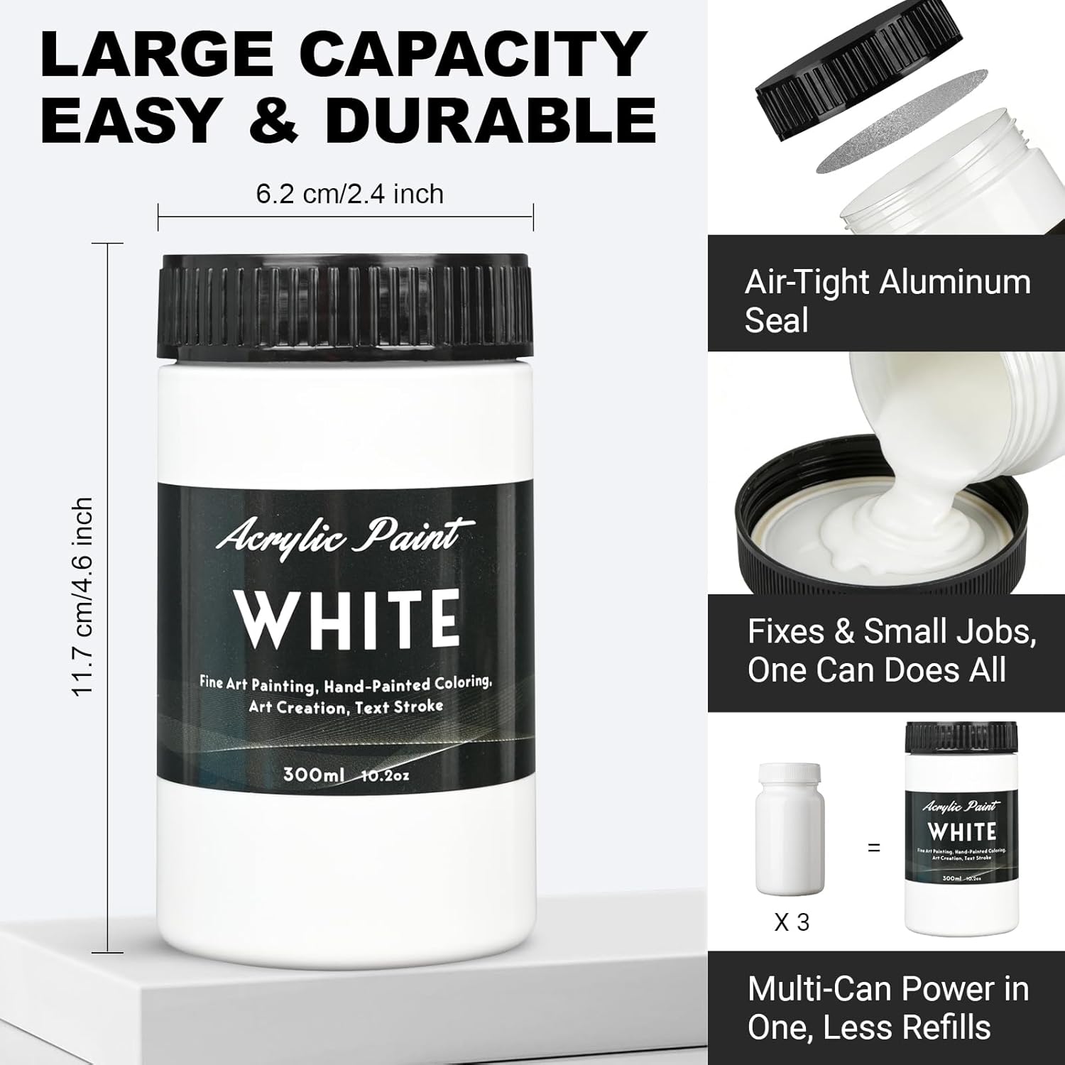 Titanium White Acrylic Paint 300Ml (10.2Oz) - High Coverage, Opaque, Lightfast & Waterproof - Perfect For Canvas, Paper, Wood, Mdf & Crafts - Ideal For Beginners & Artists