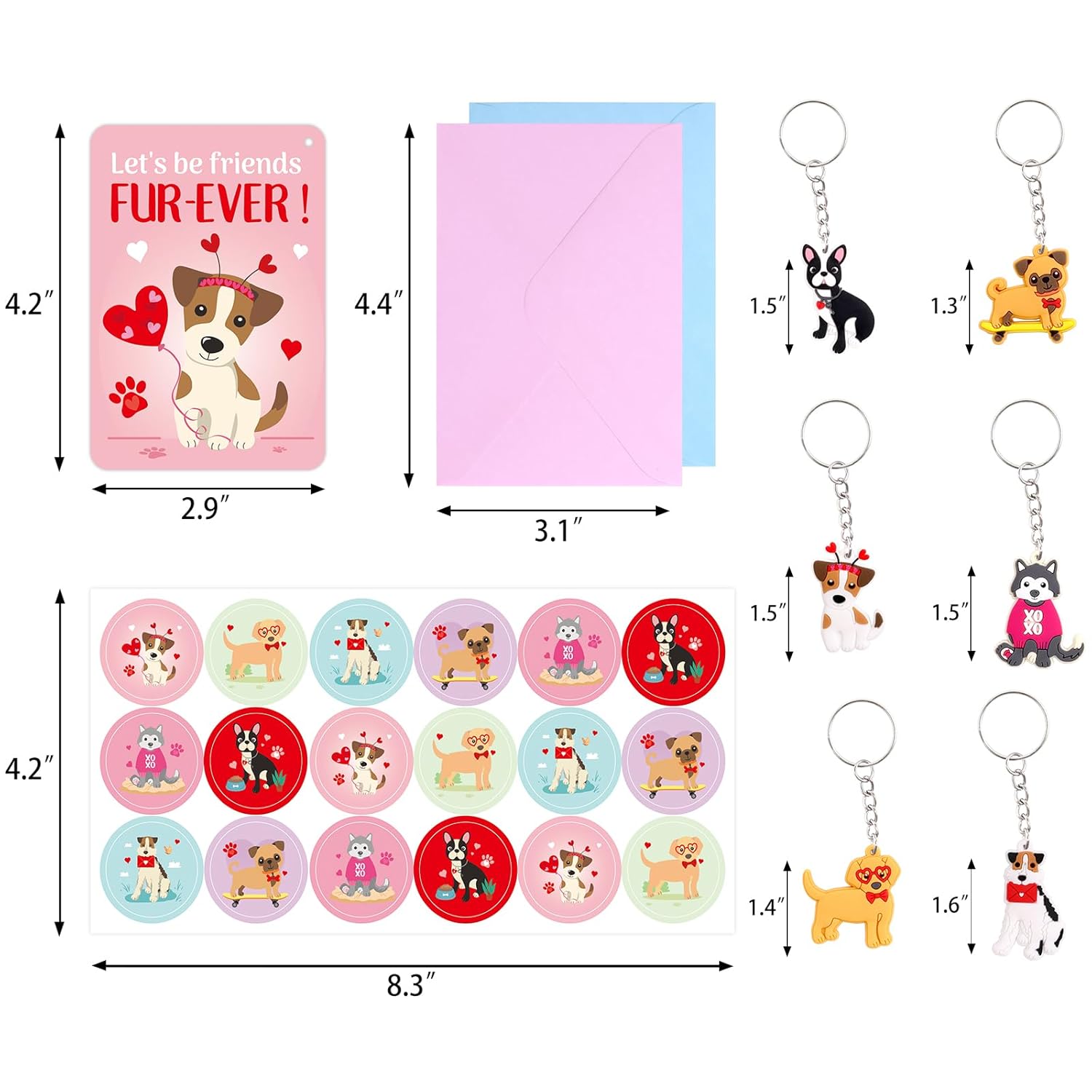 30 Pack Valentines Cards Classroom Kids Dogs Puppy Valentines Day Cards With Keychains Valentine Gift Set Exchange Boys Girls Goody Bag Favors