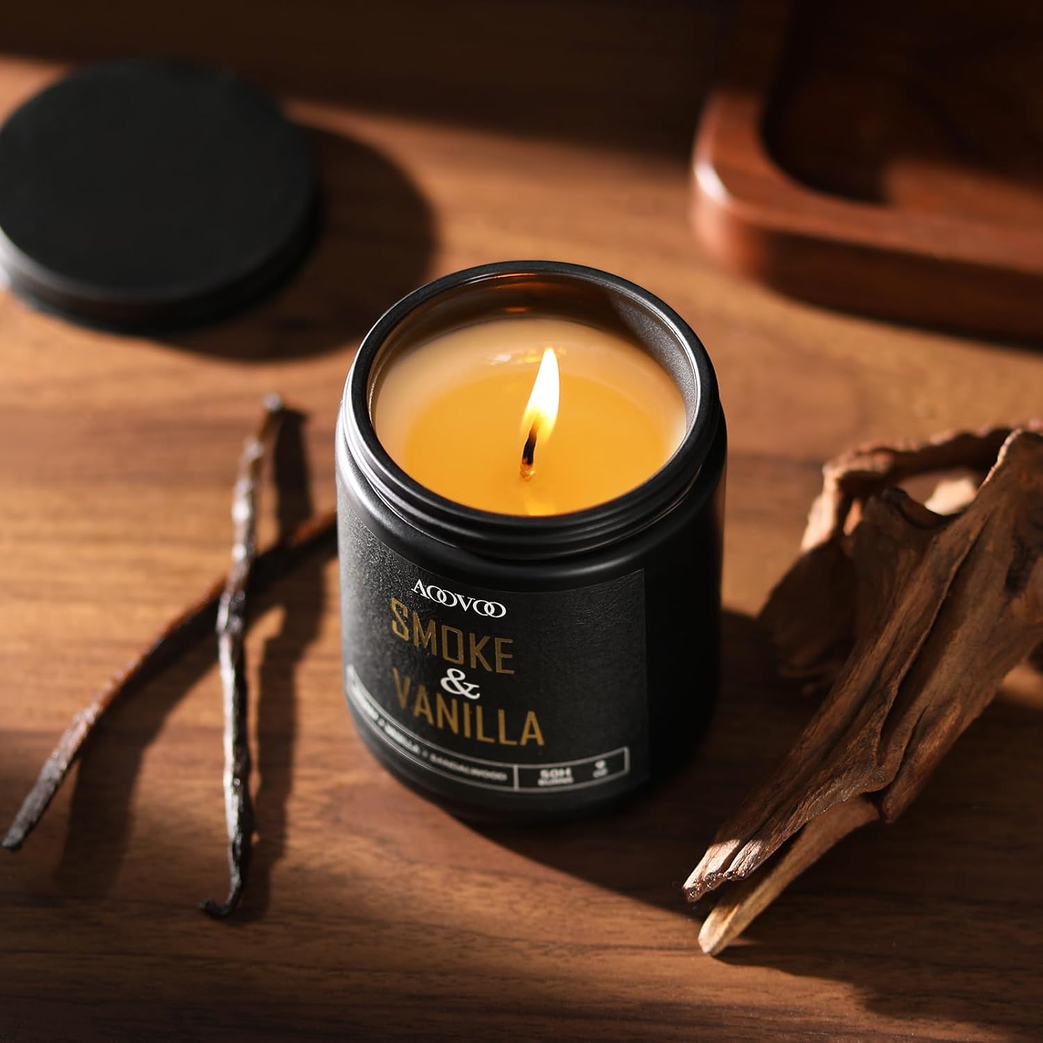 Scented Candles For Men - Smoke & Vanilla Candles For Home Scented, Masculine Black Candle Gift For Women & Men, Gifts For Birthday, 9 Oz Natural Soy Wax
