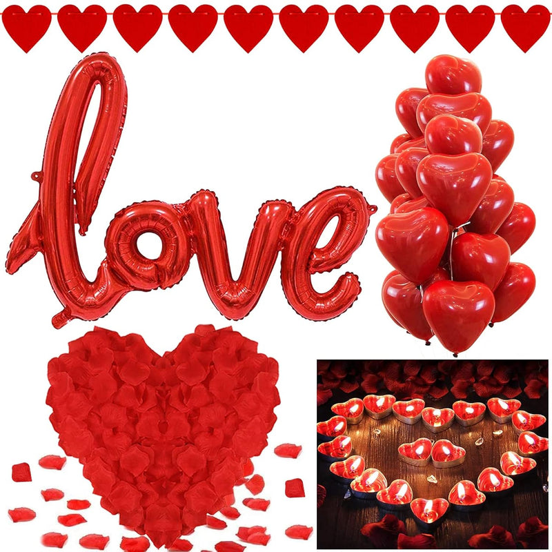 Valentines Day Decoration 1000 Red Rose Petals 50 Heart Candle 20 Hear