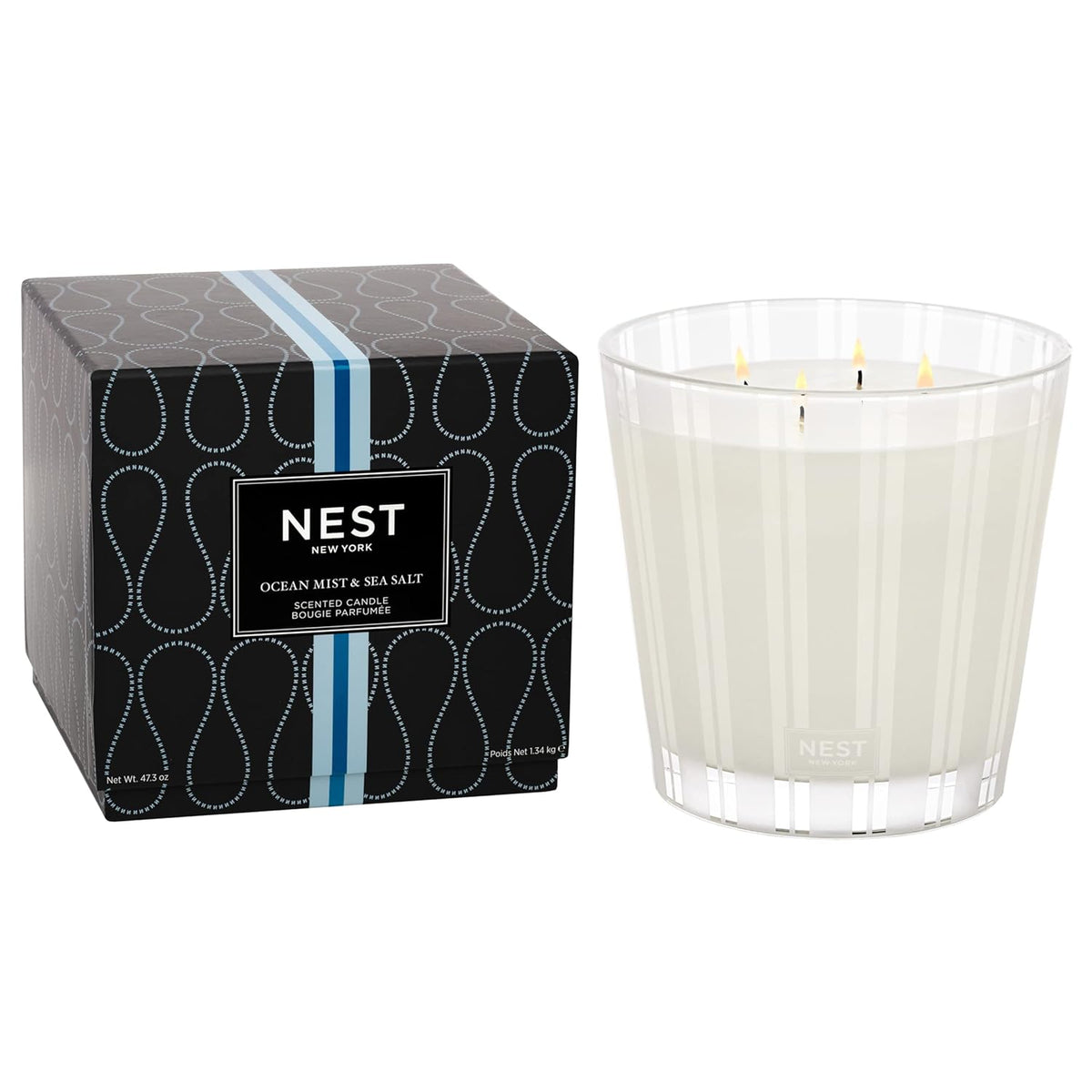 Scented Luxury 4-Wick Candle, Ocean Mist & Sea Salt - 43.7 Oz - Up To 120-Hour Burn Time - Reusable Glass Vessel