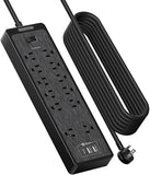 Heavy Duty Surge Protector Power Strip 12 Outlets 3 USB Ports 25FT Flat Plug Extension Cord 2100J