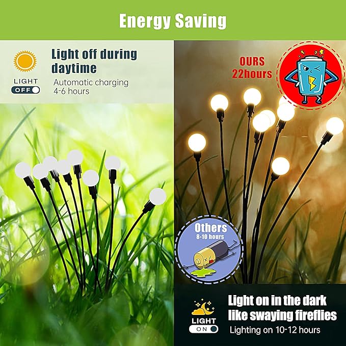 2 Pack Solar Firefly Garden Lights 16 LED Warm White Waterproof Yard Patio Decor