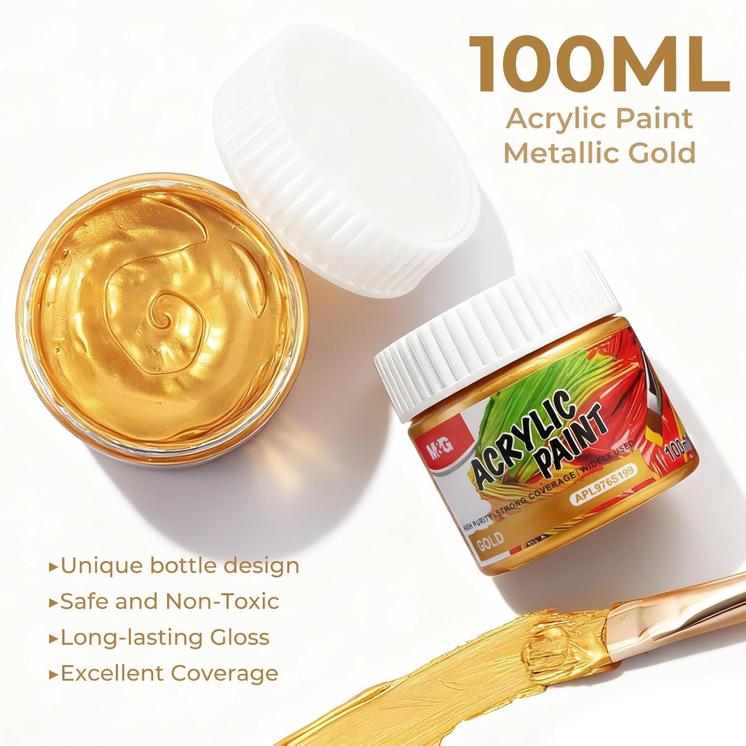 Acrylic Paint Metallic Gold 100Ml (3.38 Fl Oz), Non Toxic, Non Fading, Art Craft Paints For Canvas Wood Clay Fabric Craft Supplies