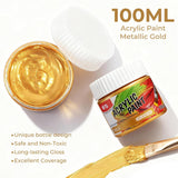 Acrylic Paint Metallic Gold 100Ml (3.38 Fl Oz), Non Toxic, Non Fading, Art Craft Paints For Canvas Wood Clay Fabric Craft Supplies