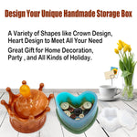 Resin Molds 43Pcs Silicone Molds For Resin, Epoxy Crown Shape Mold Heart Shape Mold With Mica Powder For Storage Box Jewelry Trinket Container Diy Resin Casting Crafts