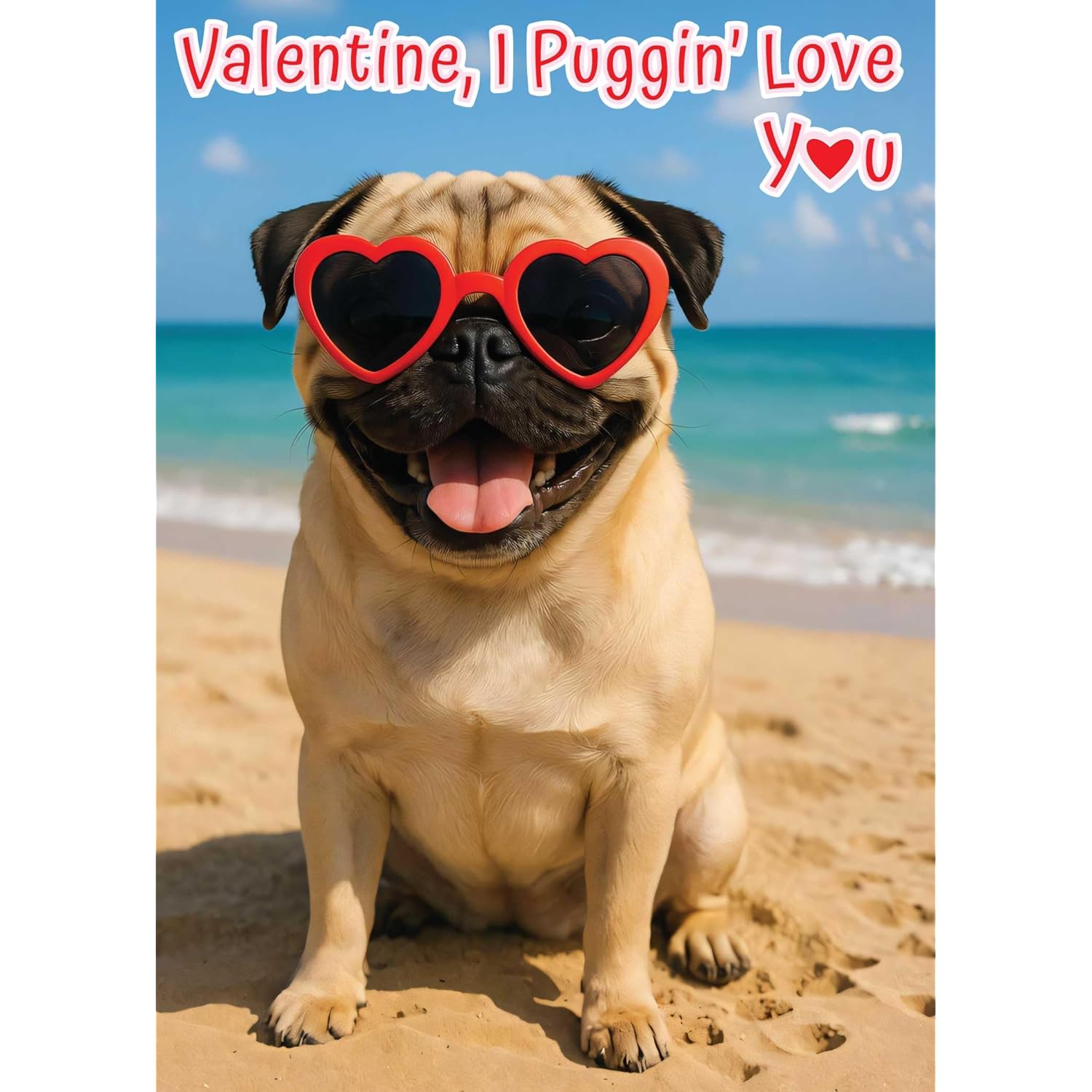 Valentine, I Puggin' Love You Valentines Day Card With Greeting Card Mailing Envelope