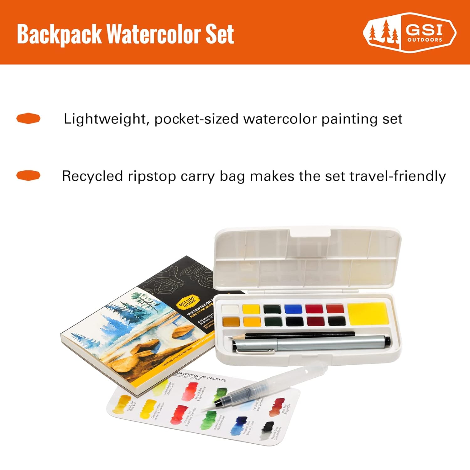 Outside Inside Backpack Watercolor Kit - Portable Paint Kit for Camping, Backpacking & Traveling
